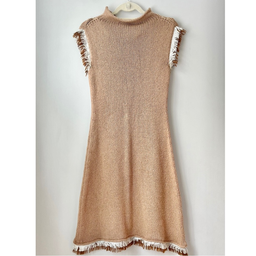Voyage Invest In the Original | Tan Brown Knit Sweater Dress Fringe Hem - Picture 2 of 8